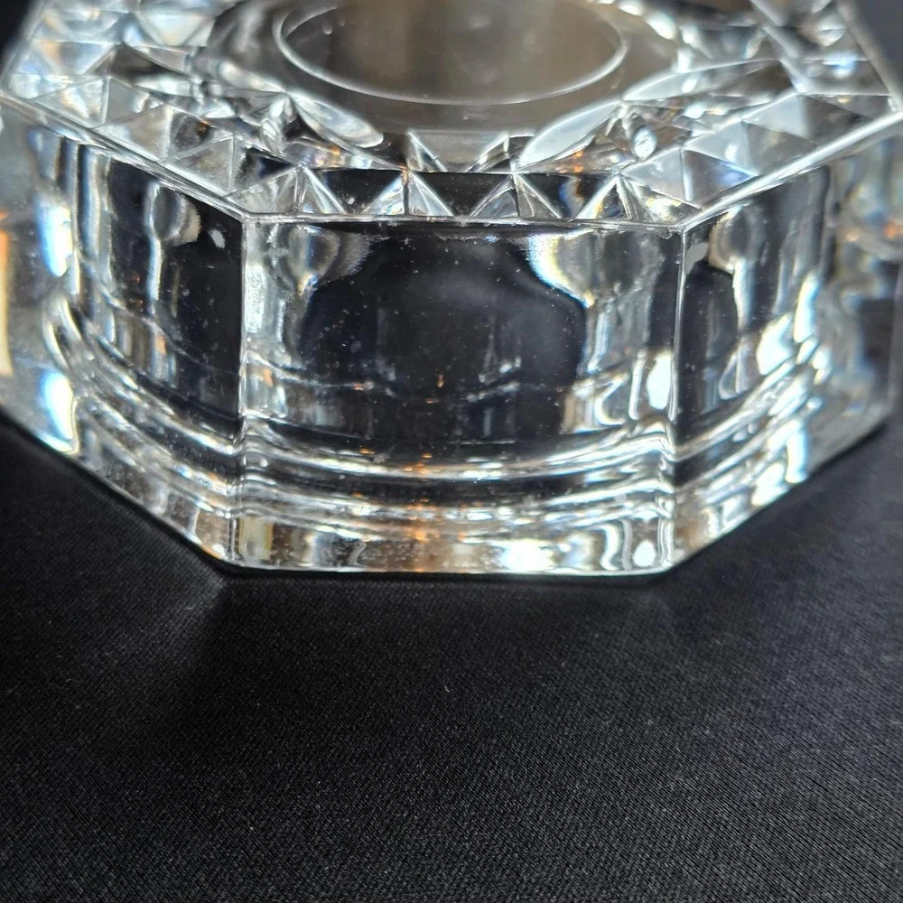 Vintage French‎ Crystal Octagon Diamond Cut Trinket Dish Tea Light Candle Holder